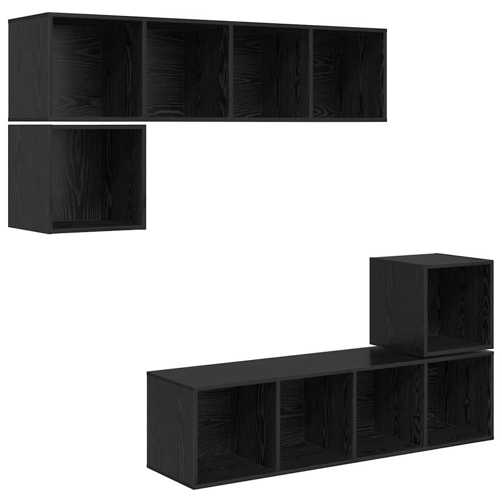 TV Cabinet Set 4 pcs Black Oak Engineered Wood