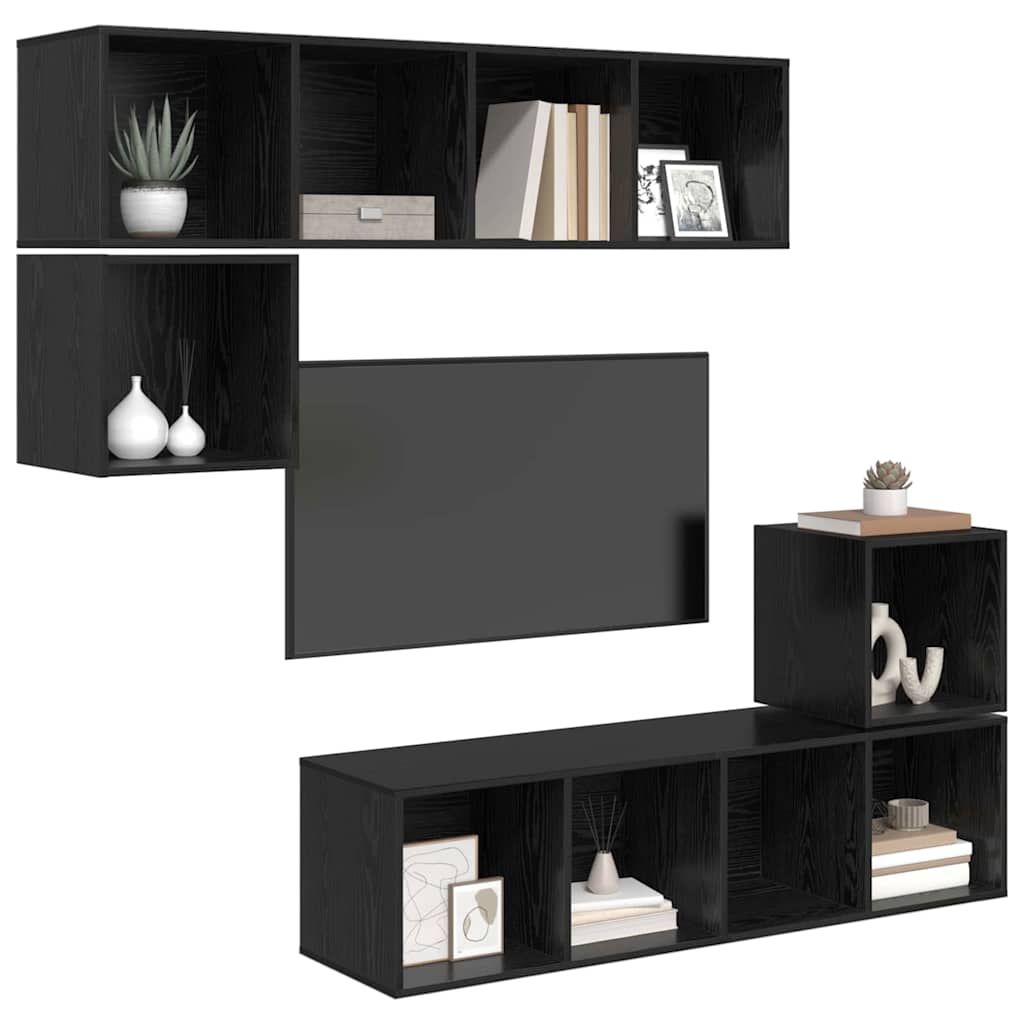 TV Cabinet Set 4 pcs Black Oak Engineered Wood