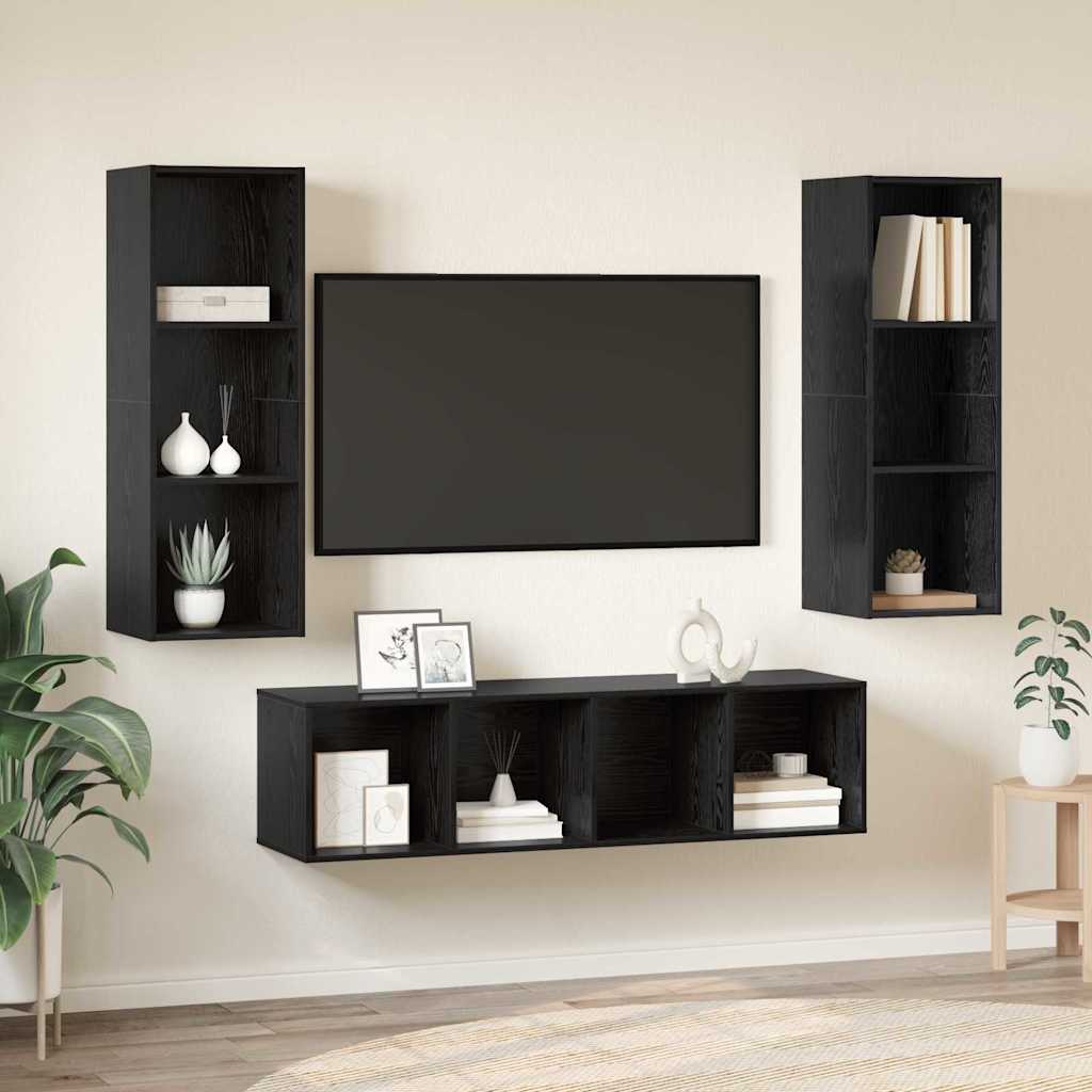 TV Cabinet Set 3 pcs Black Oak Engineered Wood