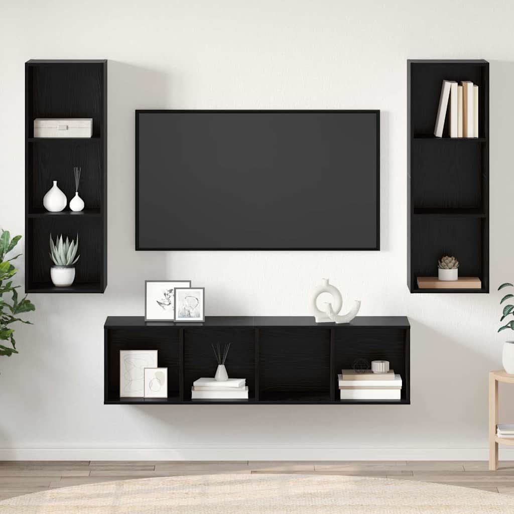 TV Cabinet Set 3 pcs Black Oak Engineered Wood