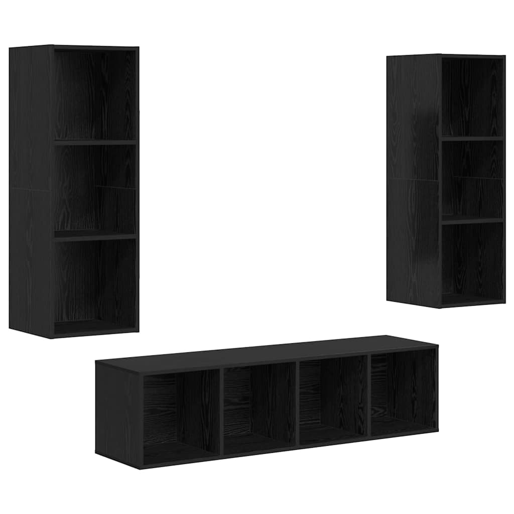 TV Cabinet Set 3 pcs Black Oak Engineered Wood