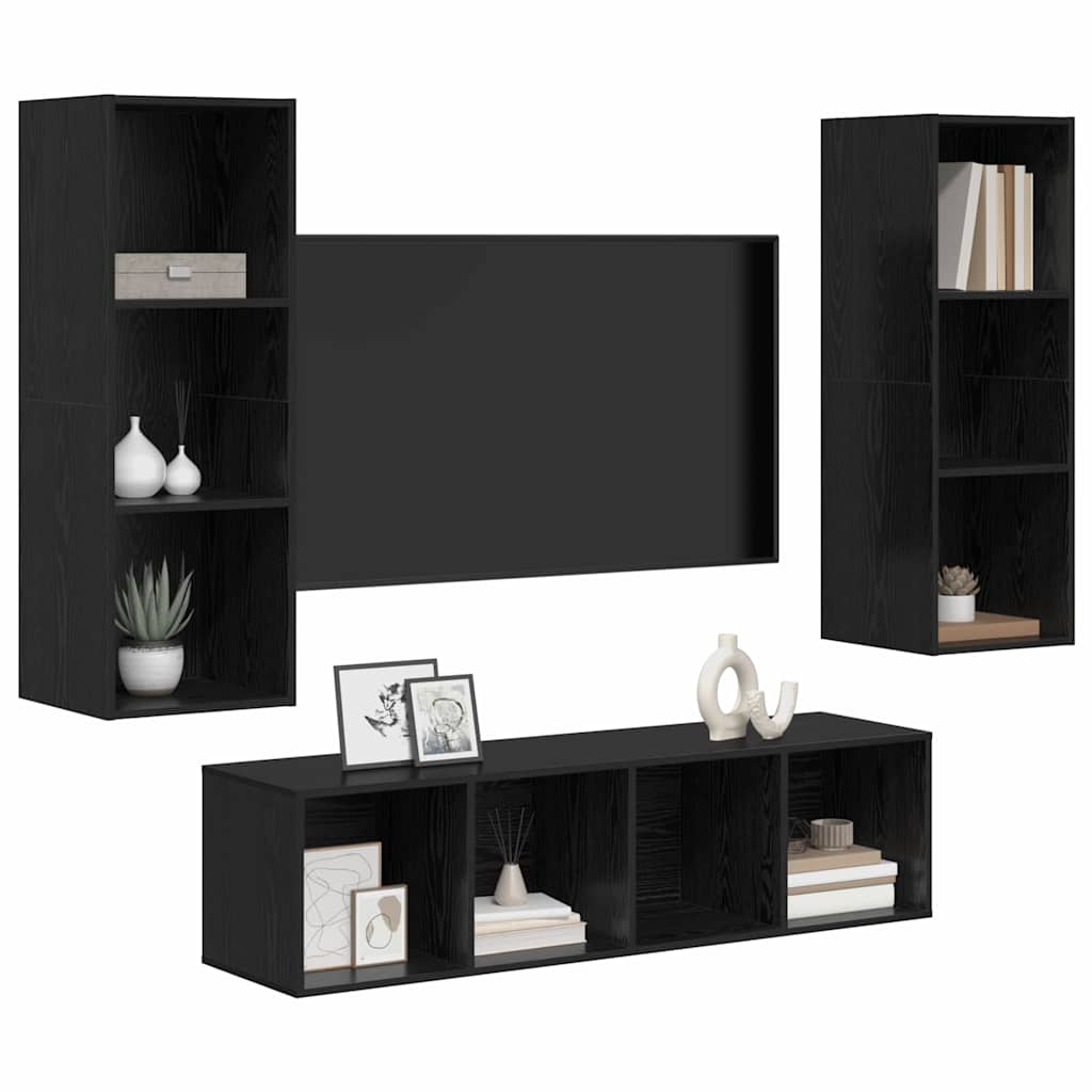 TV Cabinet Set 3 pcs Black Oak Engineered Wood