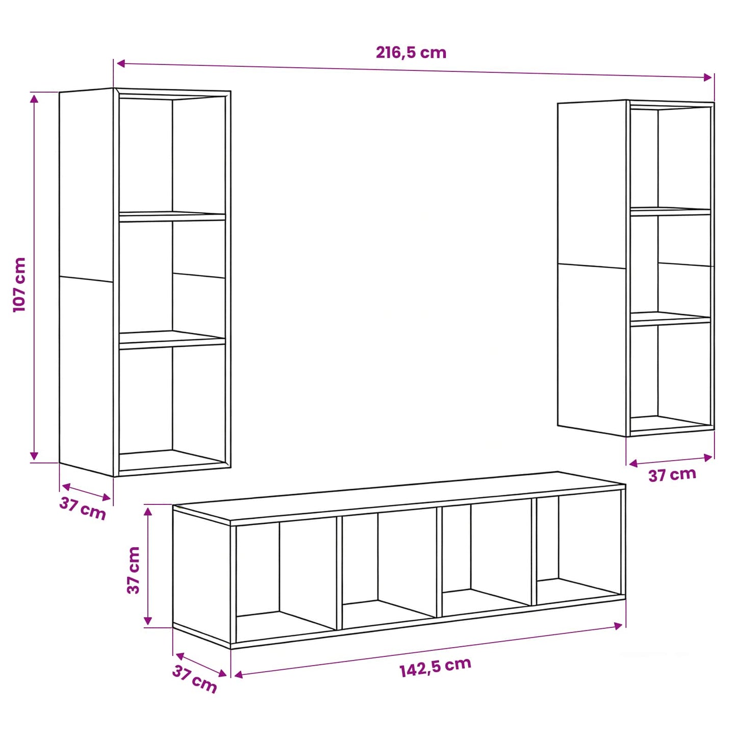 TV Cabinet Set 3 pcs Black Oak Engineered Wood