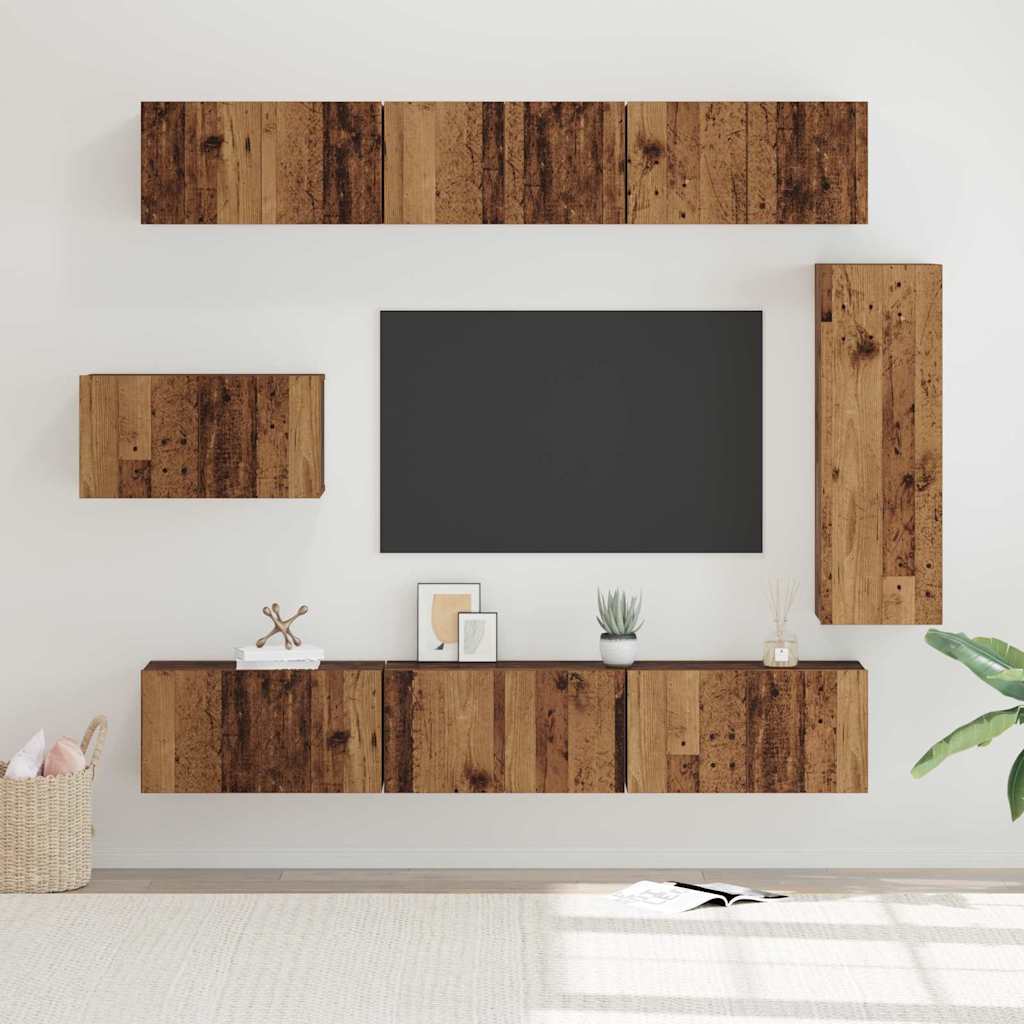 TV Cabinet Set Wall-mounted 8 pcs Old Wood Engineered Wood