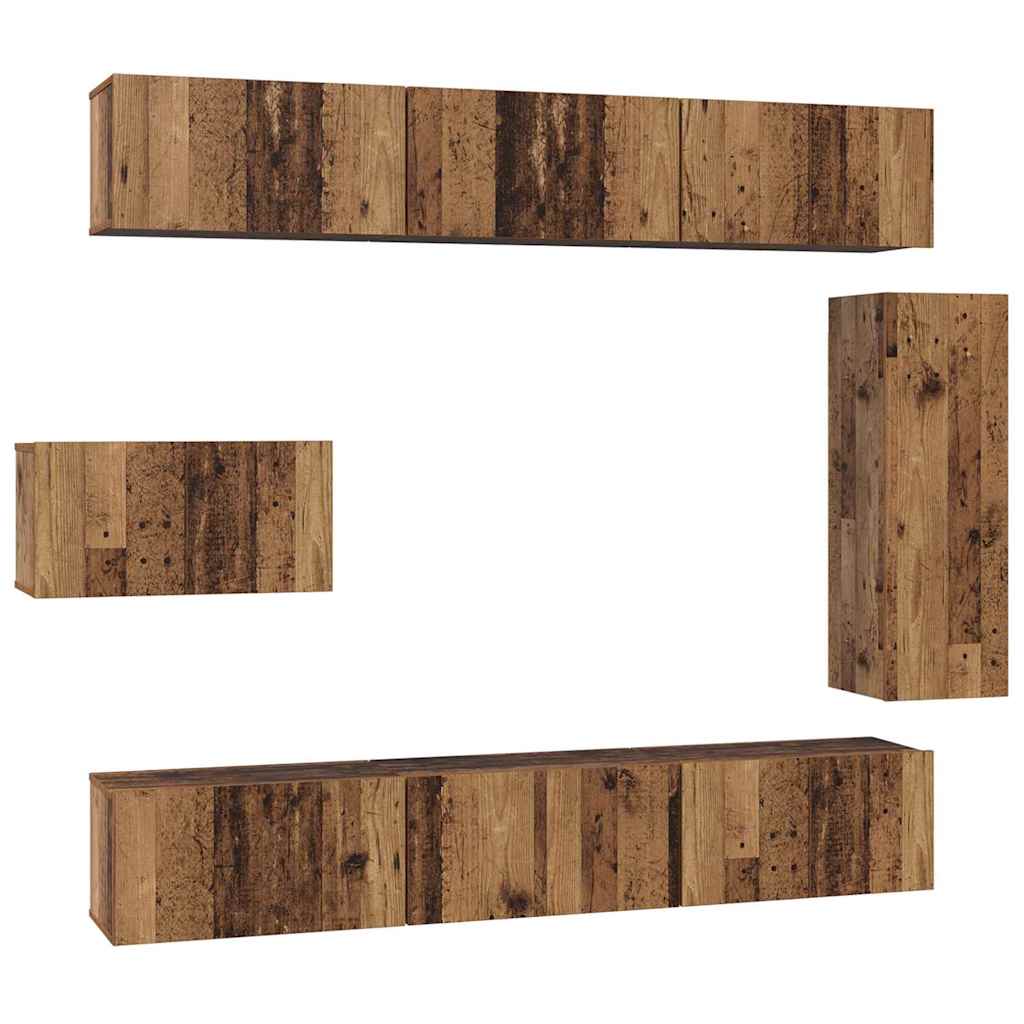 TV Cabinet Set Wall-mounted 8 pcs Old Wood Engineered Wood
