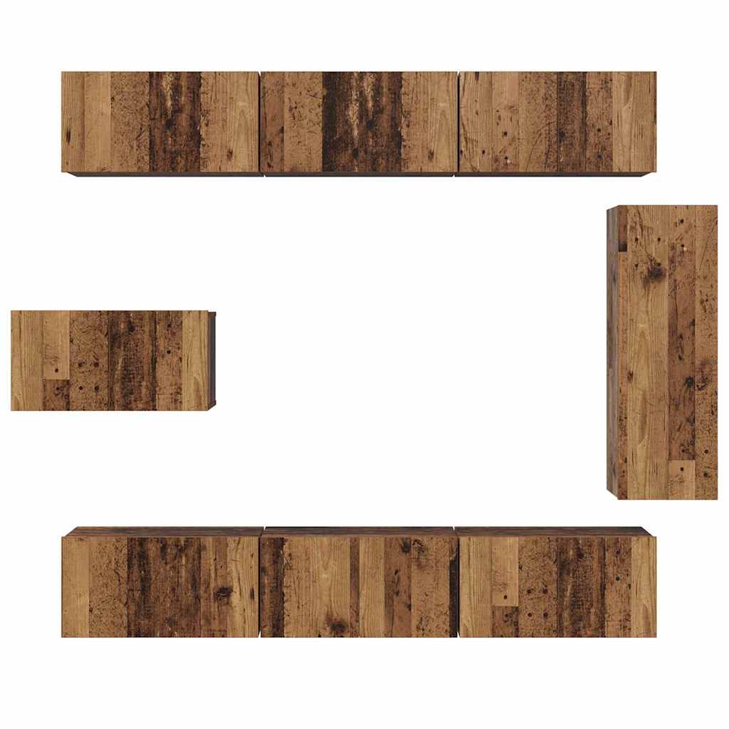 TV Cabinet Set Wall-mounted 8 pcs Old Wood Engineered Wood