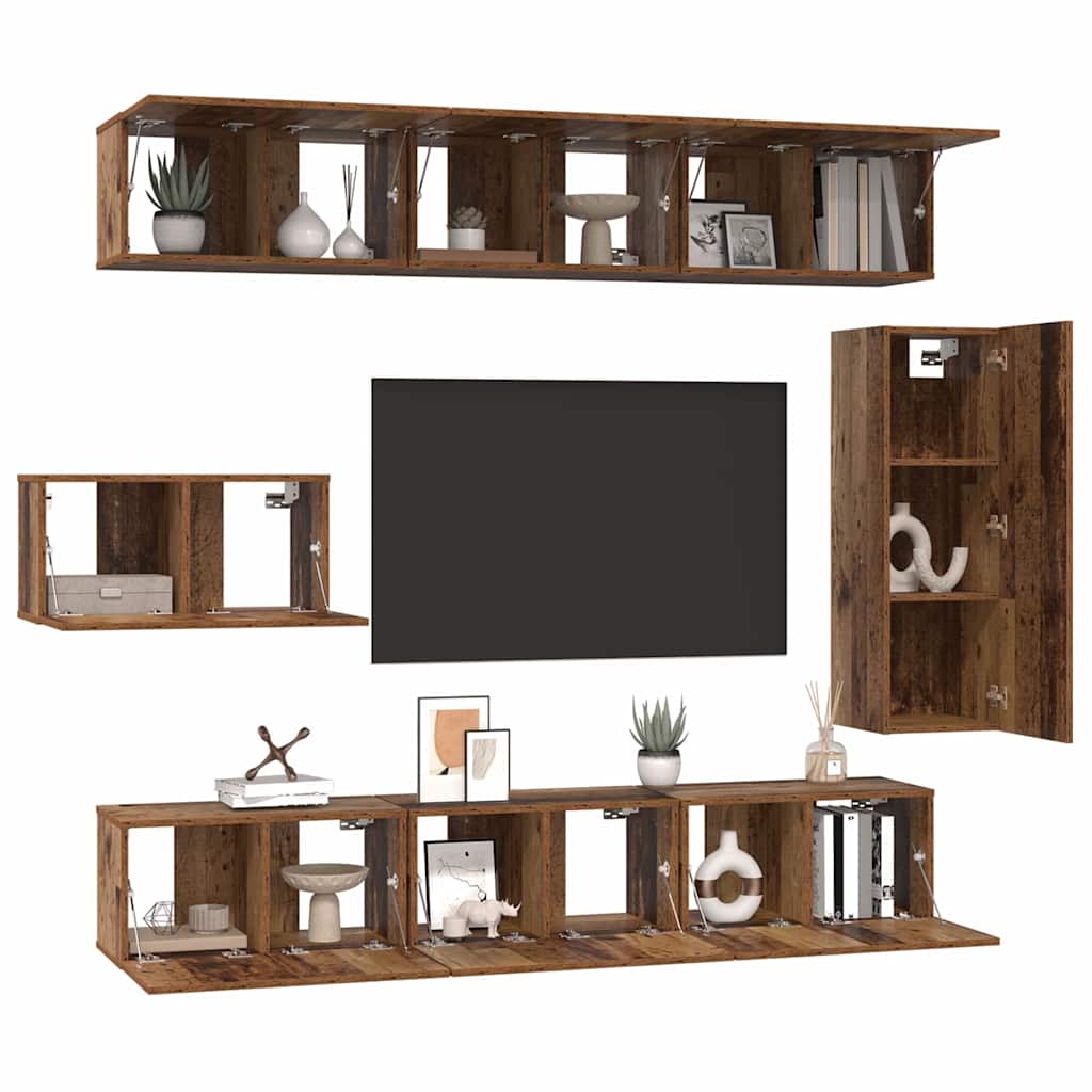 TV Cabinet Set Wall-mounted 8 pcs Old Wood Engineered Wood