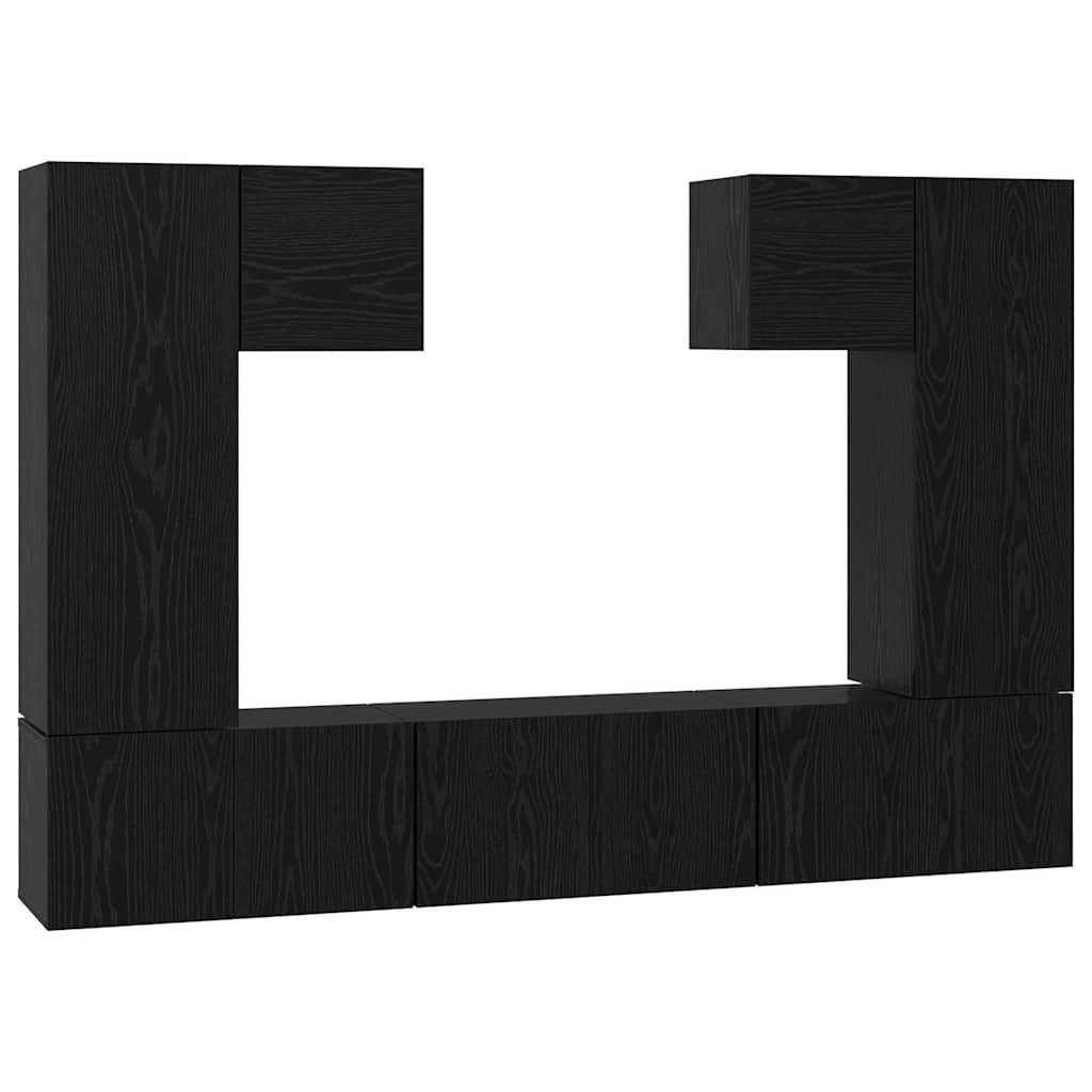 TV Cabinet Set Wall-mounted 7 pcs Black Oak Engineered Wood