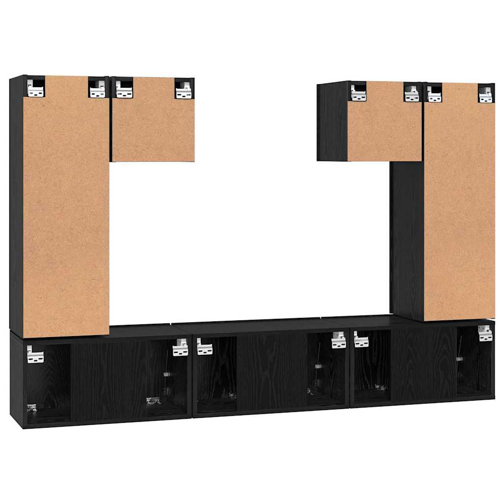 TV Cabinet Set Wall-mounted 7 pcs Black Oak Engineered Wood