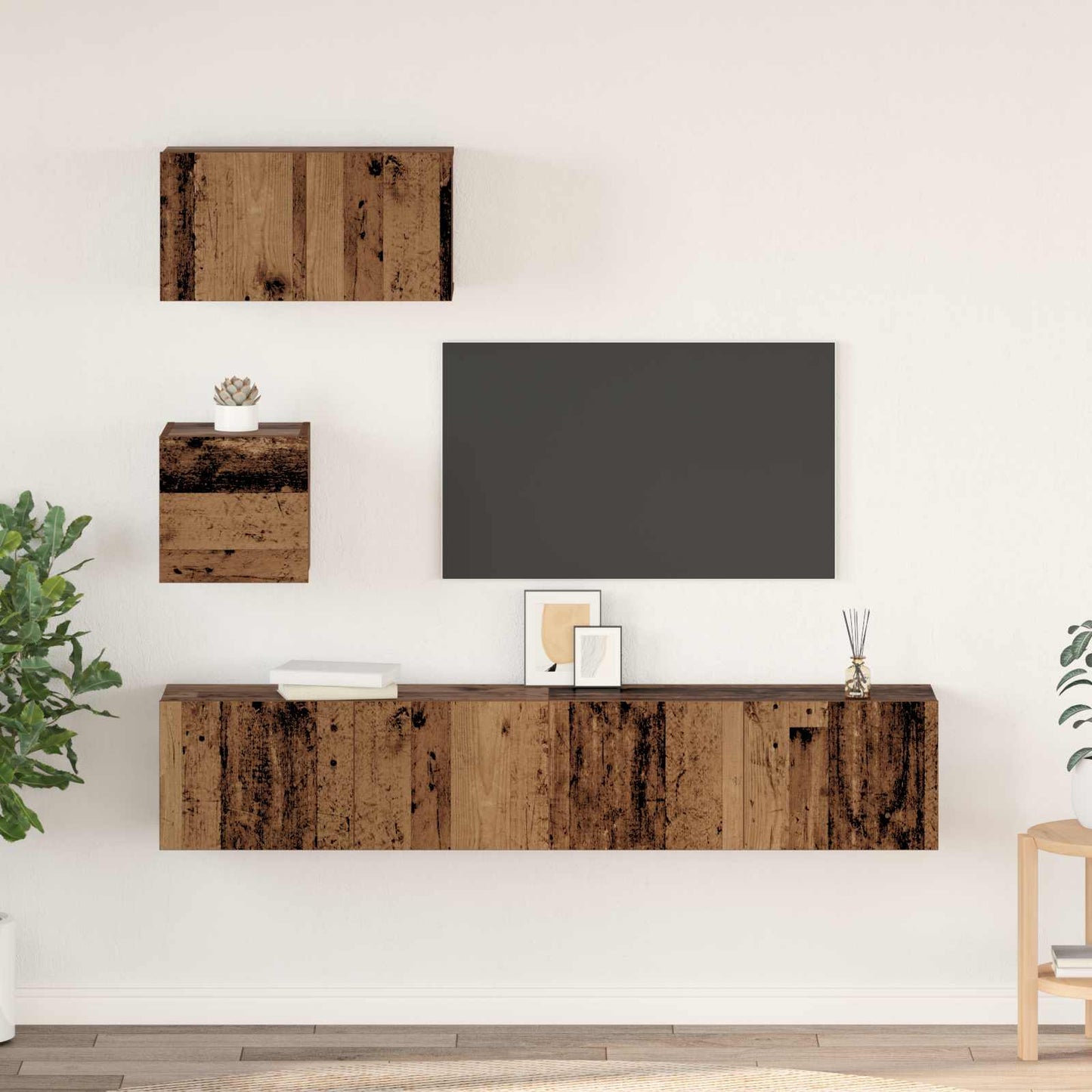 TV Cabinet Set Wall-mounted 3 pcs Old Wood Engineered Wood