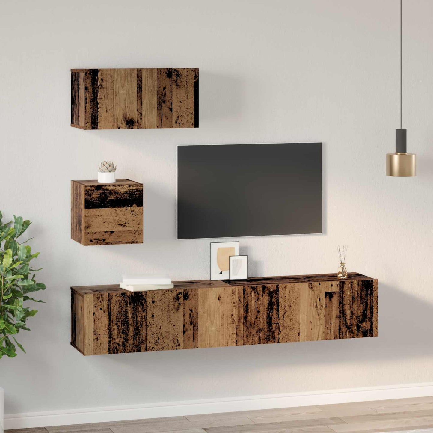 TV Cabinet Set Wall-mounted 3 pcs Old Wood Engineered Wood