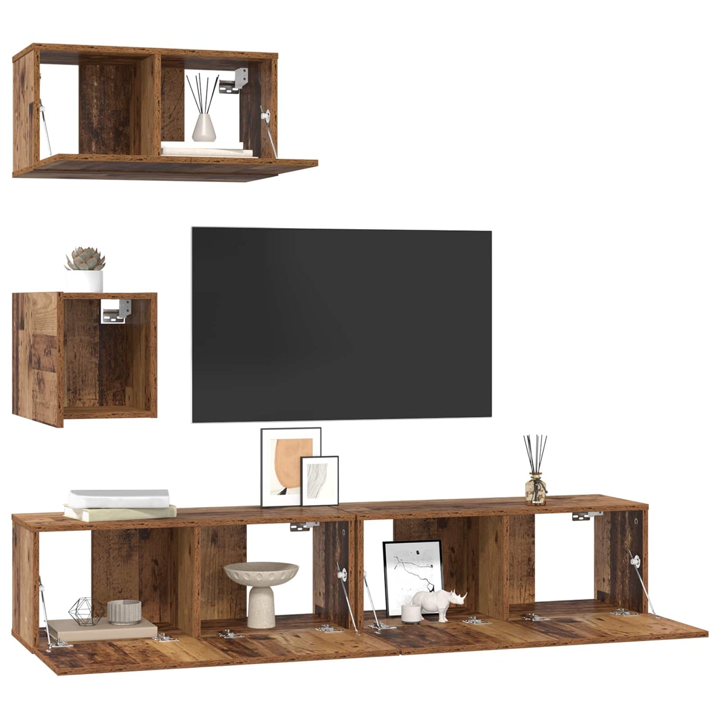 TV Cabinet Set Wall-mounted 3 pcs Old Wood Engineered Wood