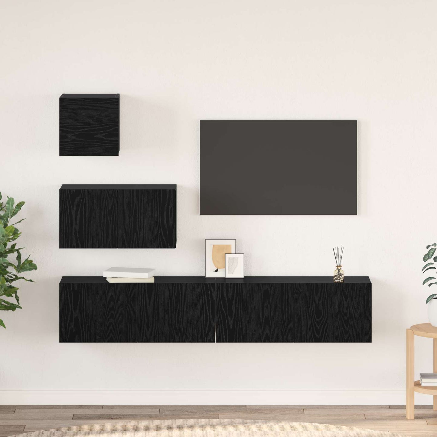 TV Cabinet Set Wall-mounted 3 pcs Black Oak Engineered Wood
