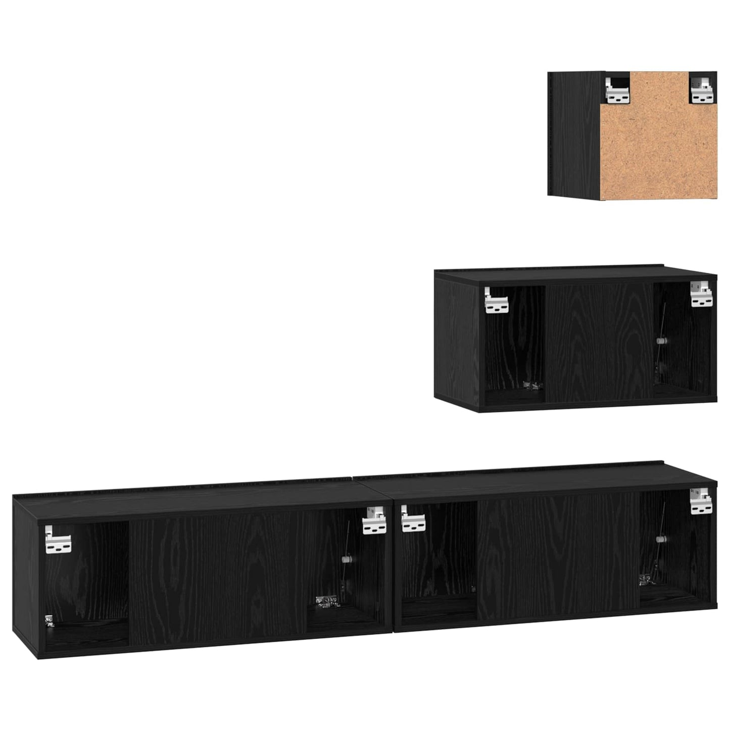 TV Cabinet Set Wall-mounted 3 pcs Black Oak Engineered Wood