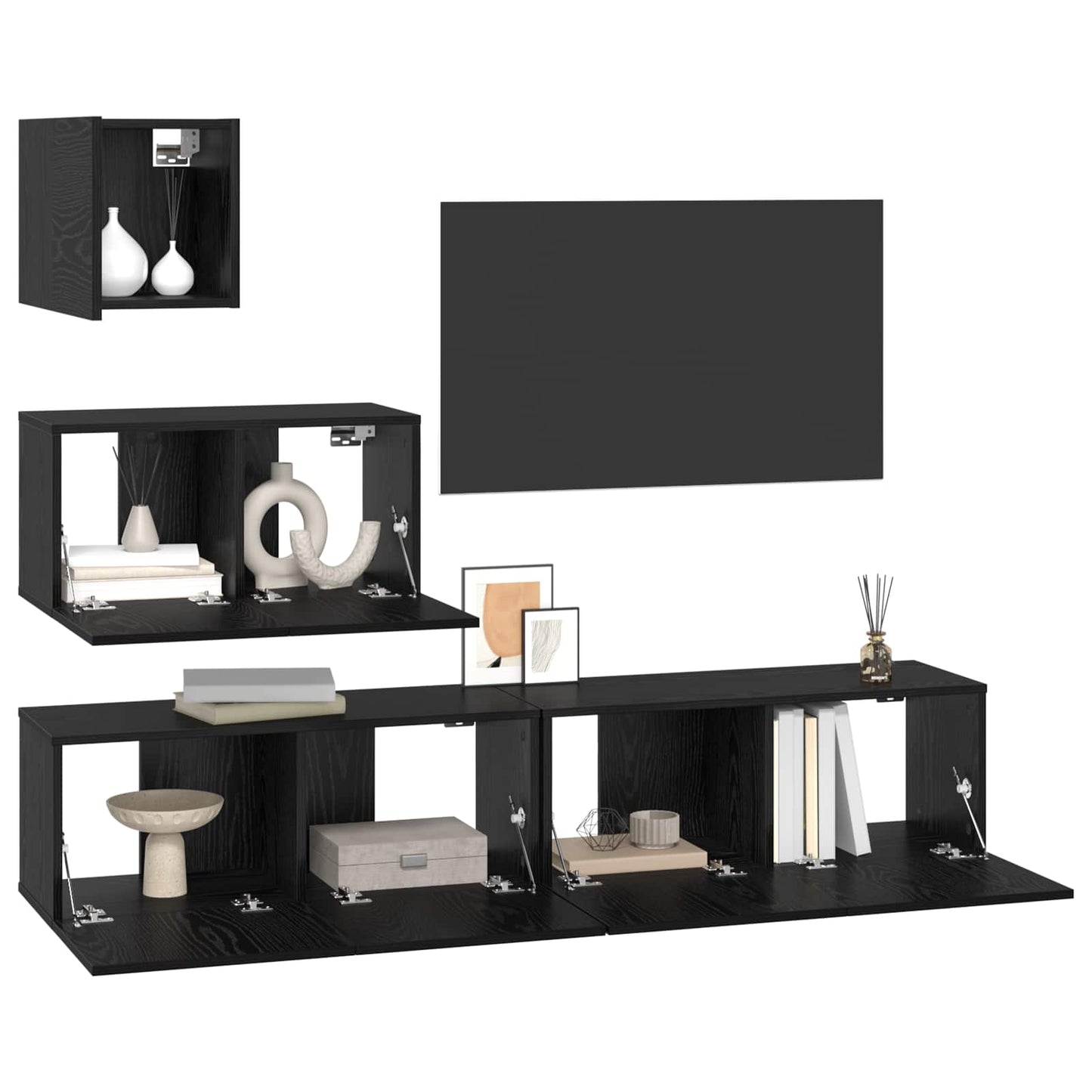 TV Cabinet Set Wall-mounted 3 pcs Black Oak Engineered Wood