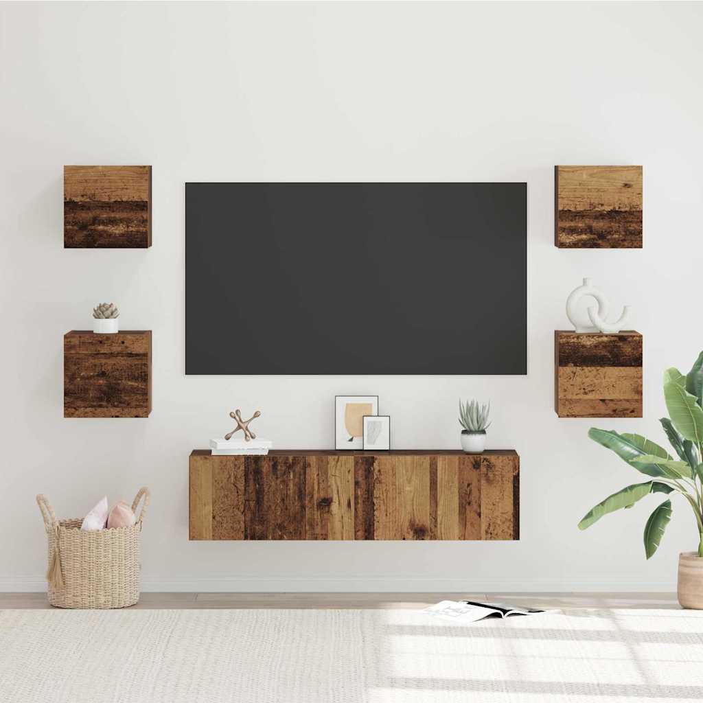 TV Cabinet Set Wall-mounted 6 pcs Old Wood Engineered Wood
