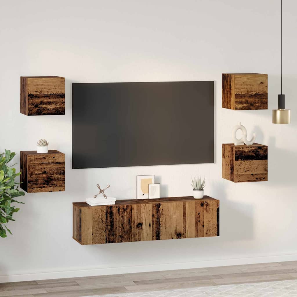 TV Cabinet Set Wall-mounted 6 pcs Old Wood Engineered Wood