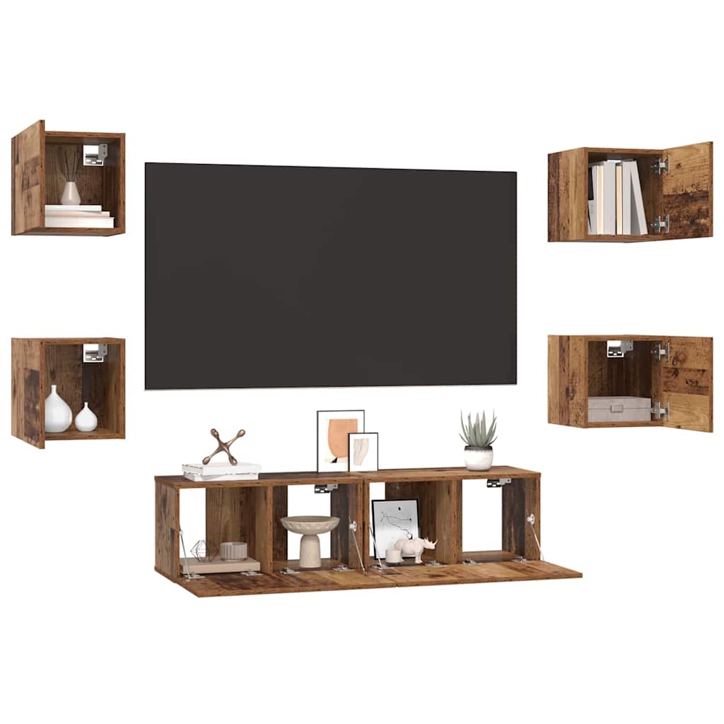 TV Cabinet Set Wall-mounted 6 pcs Old Wood Engineered Wood