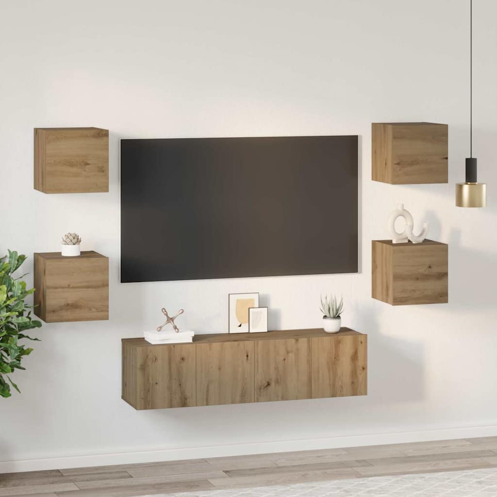 TV Cabinet Set Wall-mounted 6 pcs Artisan Oak Engineered Wood