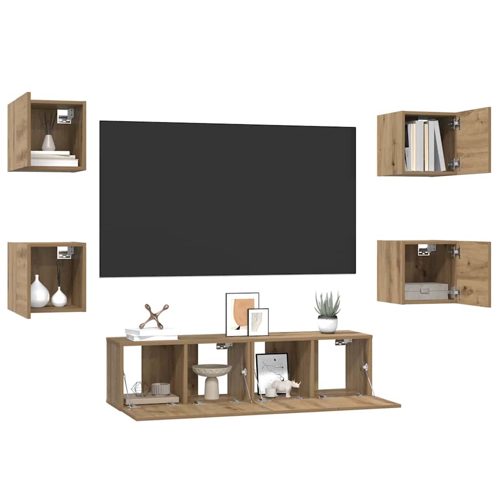TV Cabinet Set Wall-mounted 6 pcs Artisan Oak Engineered Wood