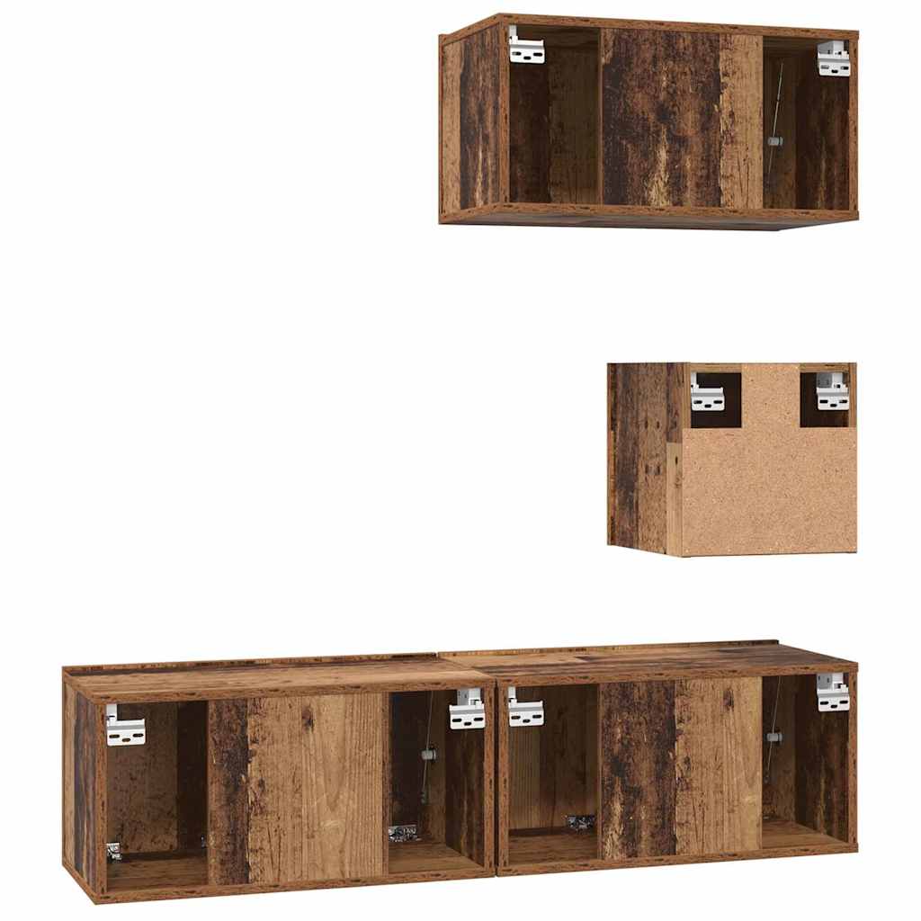 TV Cabinet Set Wall-mounted 4 pcs Old Wood Engineered Wood