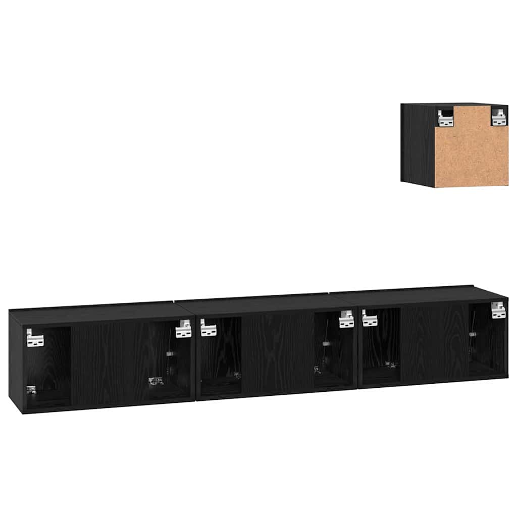 TV Cabinet Set Wall-mounted 4 pcs Black Oak Engineered Wood