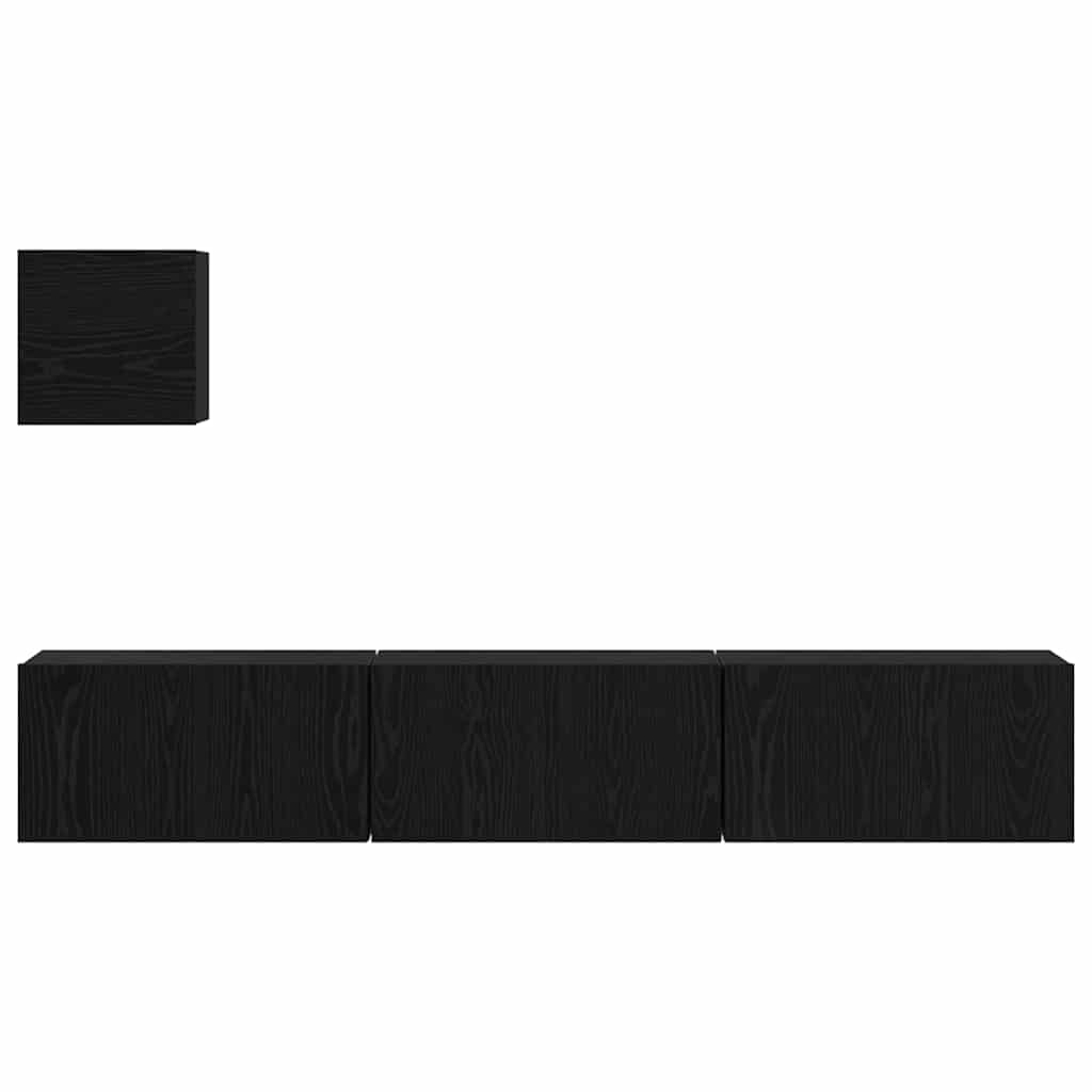 TV Cabinet Set Wall-mounted 4 pcs Black Oak Engineered Wood