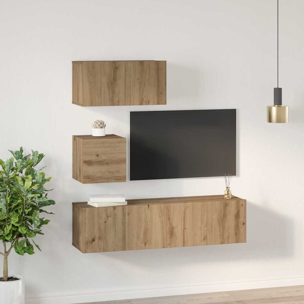 TV Cabinet Set 4 pcs Artisan Oak Engineered Wood