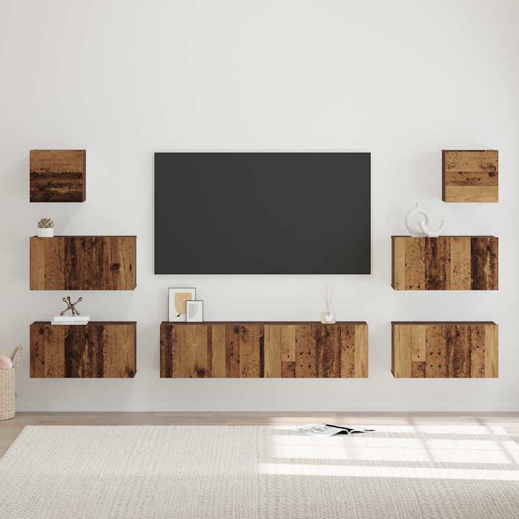 TV Cabinet Set Wall-mounted 8 pcs Old Wood Engineered Wood