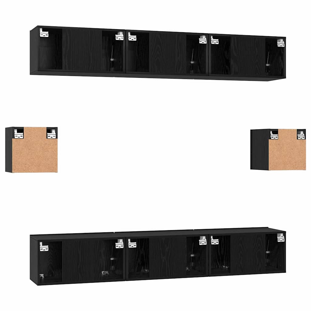 TV Cabinet Set Wall-mounted 8 pcs Black Oak Engineered Wood