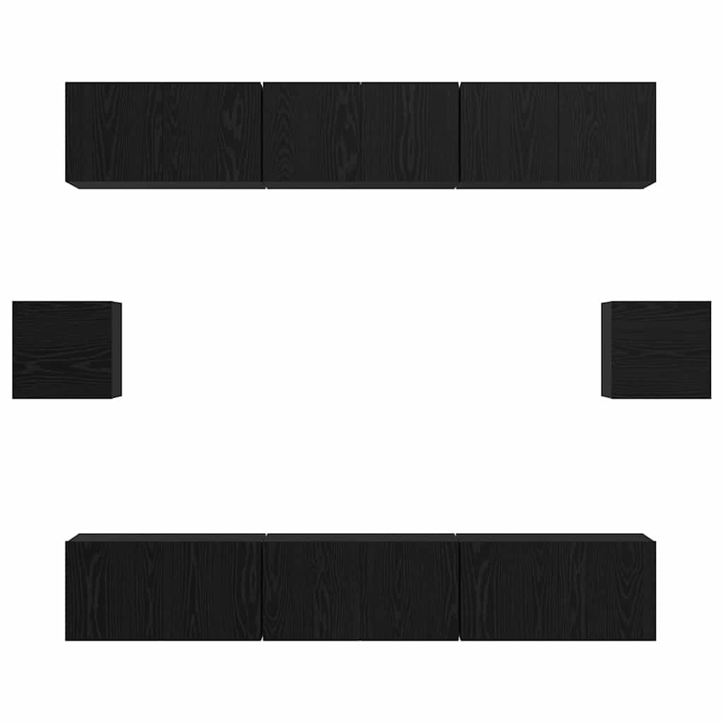 TV Cabinet Set Wall-mounted 8 pcs Black Oak Engineered Wood