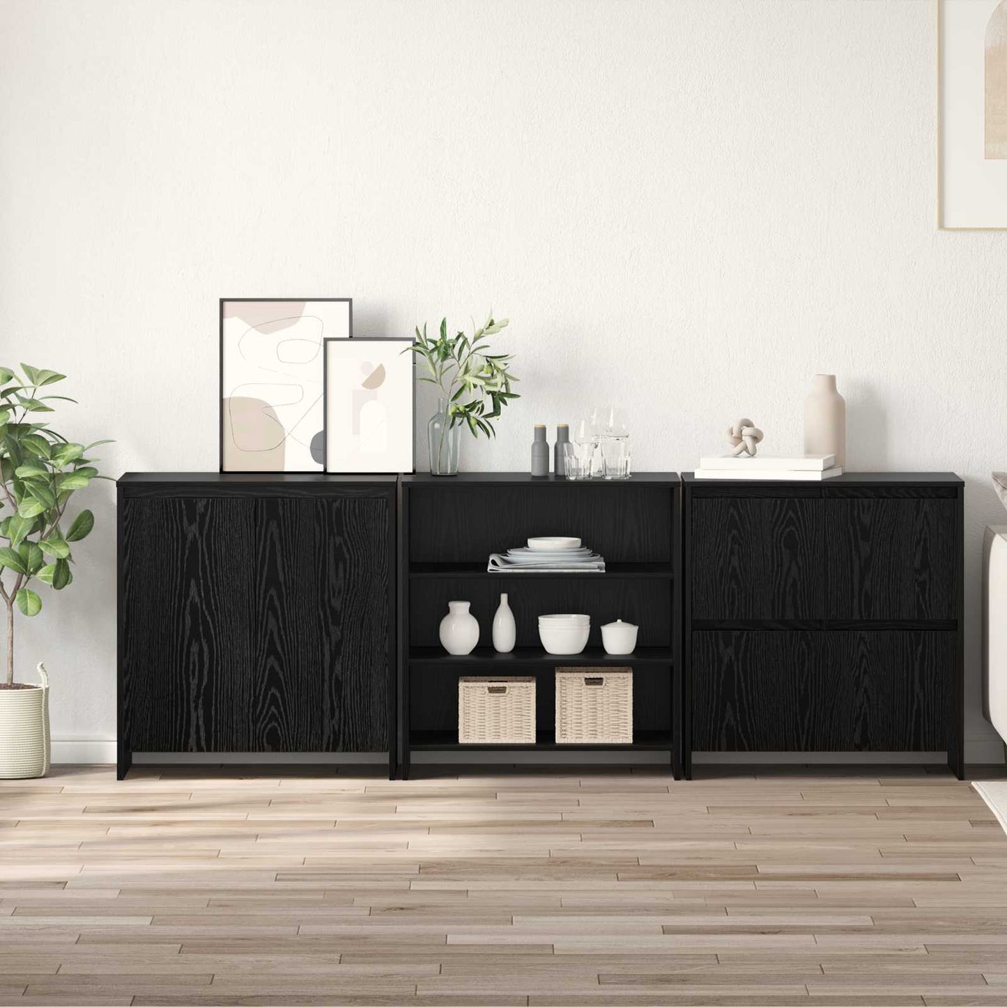Sideboard 3 pcs Black Oak 70 x 41 x 75 cm Engineered Wood