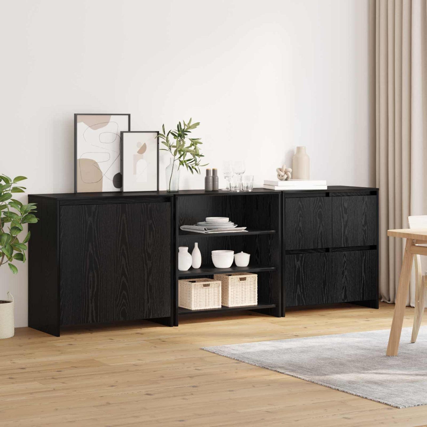 Sideboard 3 pcs Black Oak 70 x 41 x 75 cm Engineered Wood