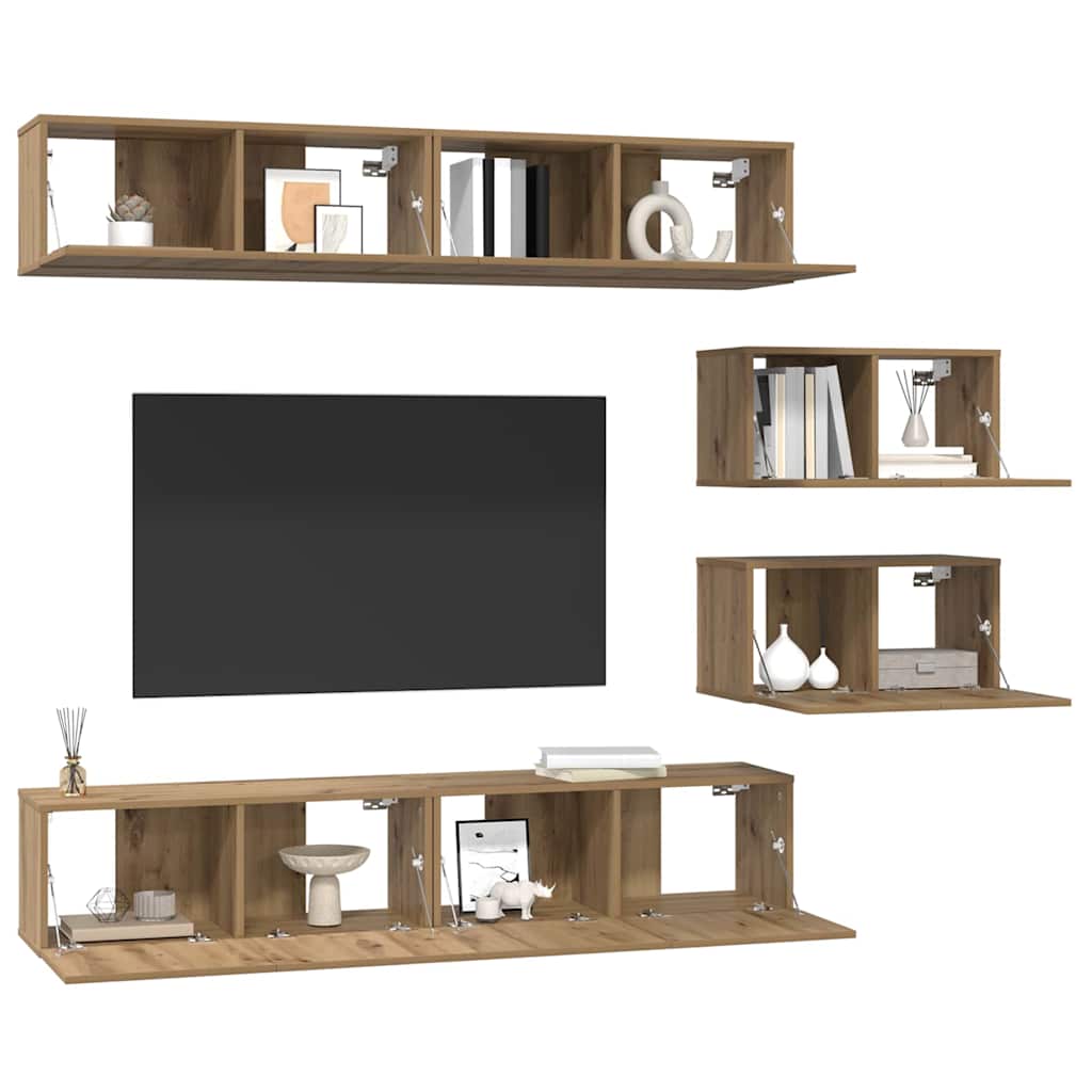 TV Cabinet Set Wall-mounted 6 pcs Artisan Oak Engineered Wood