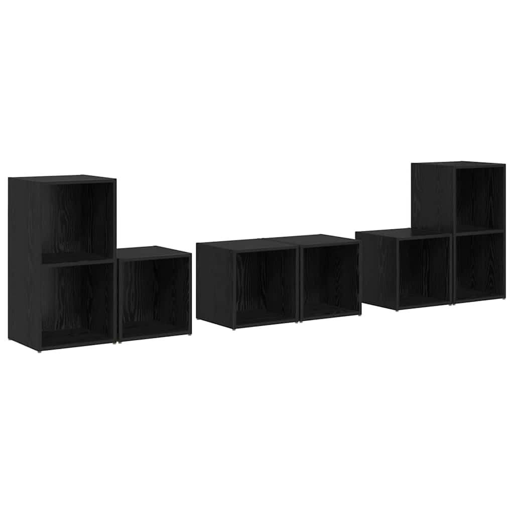 TV Cabinet Set Wall-mounted 6 pcs Black Oak Engineered Wood