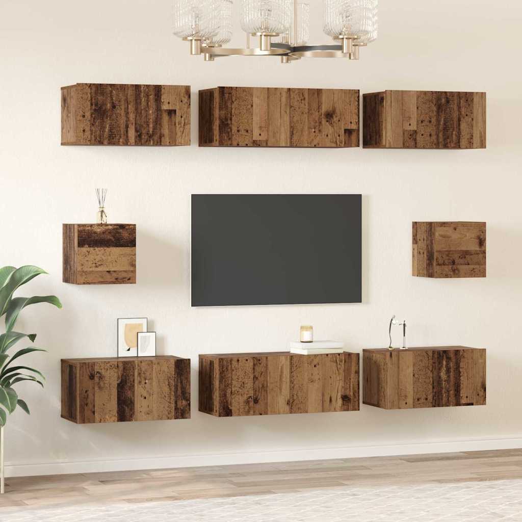 TV Cabinet Set Wall-mounted 8 pcs Old Wood Engineered Wood