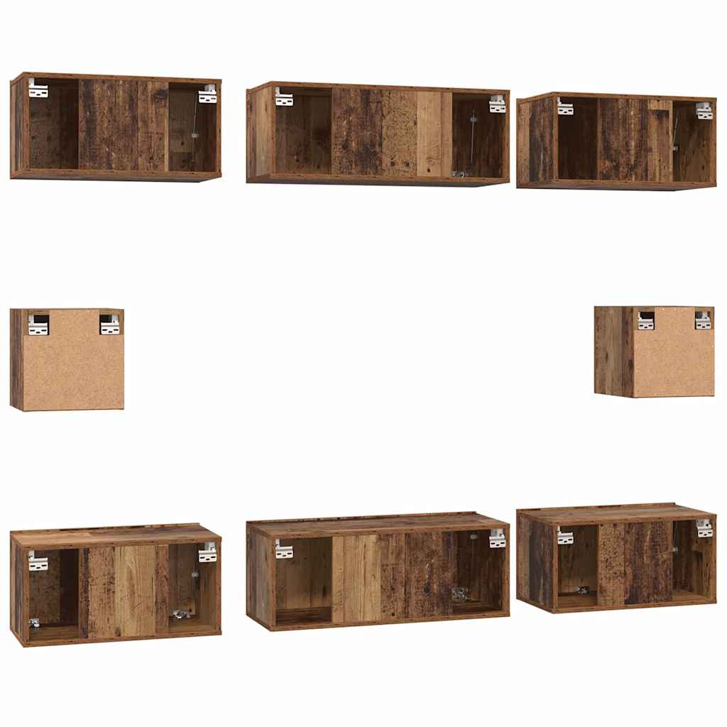 TV Cabinet Set Wall-mounted 8 pcs Old Wood Engineered Wood