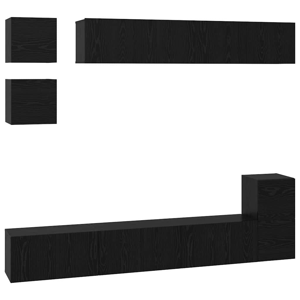 TV Cabinet Set Wall-mounted 8 pcs Black Oak Engineered Wood