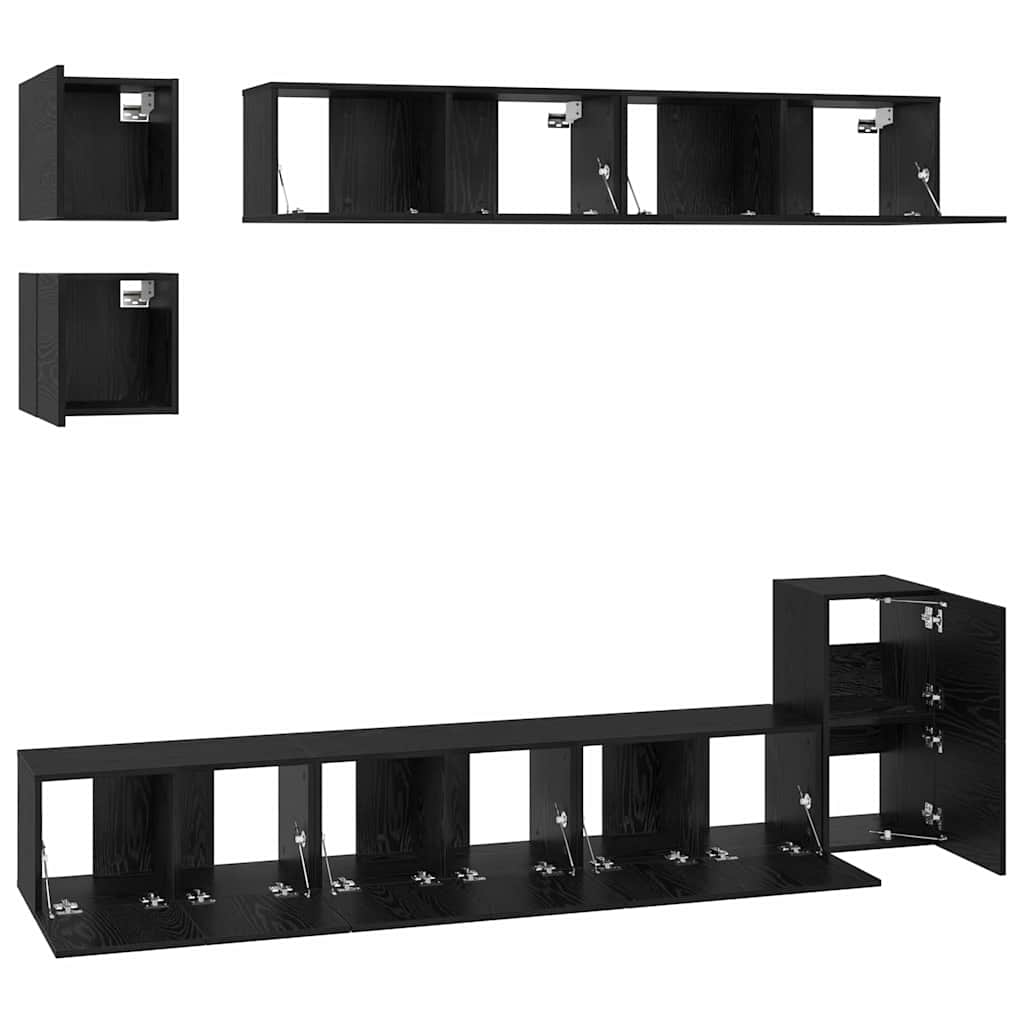 TV Cabinet Set Wall-mounted 8 pcs Black Oak Engineered Wood