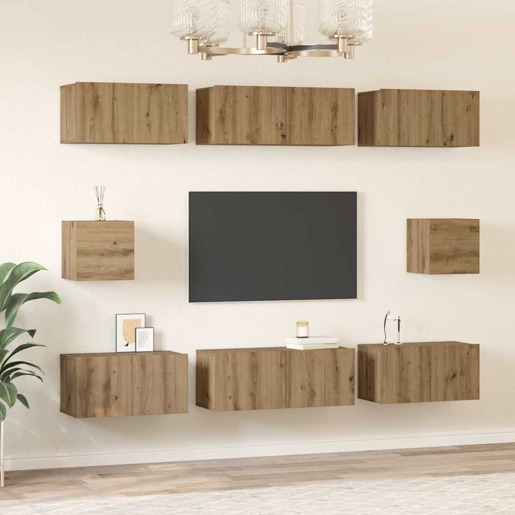 TV Cabinet Set Wall-mounted 8 pcs Artisan Oak Engineered Wood