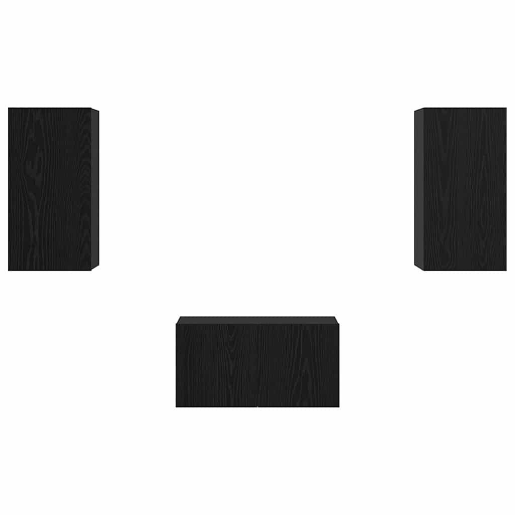 TV Cabinet Set Wall-mounted 3 pcs Black Oak Engineered Wood