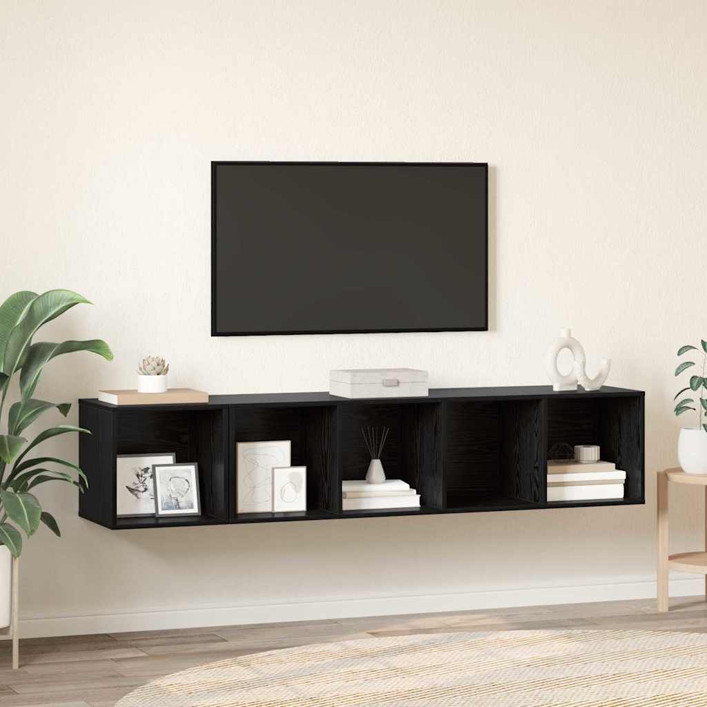 TV Cabinet Set 2 pcs Black Oak Engineered Wood