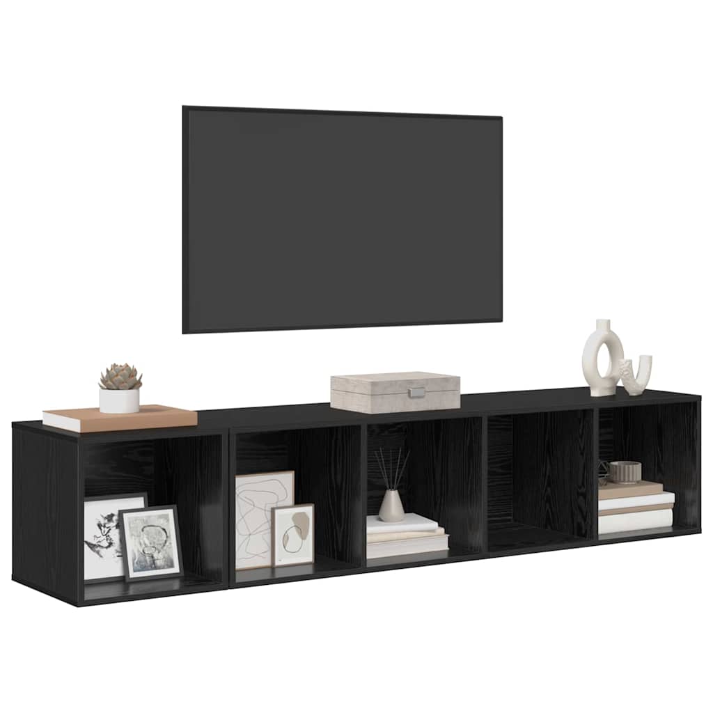 TV Cabinet Set 2 pcs Black Oak Engineered Wood