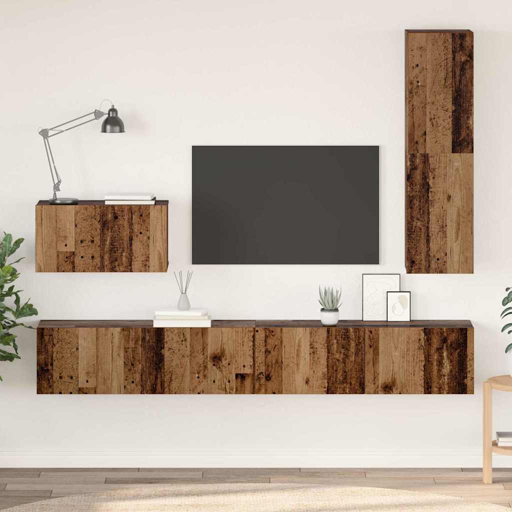 Wall TV Cabinet Wall-mounted 4 pcs Old Wood Engineered Wood