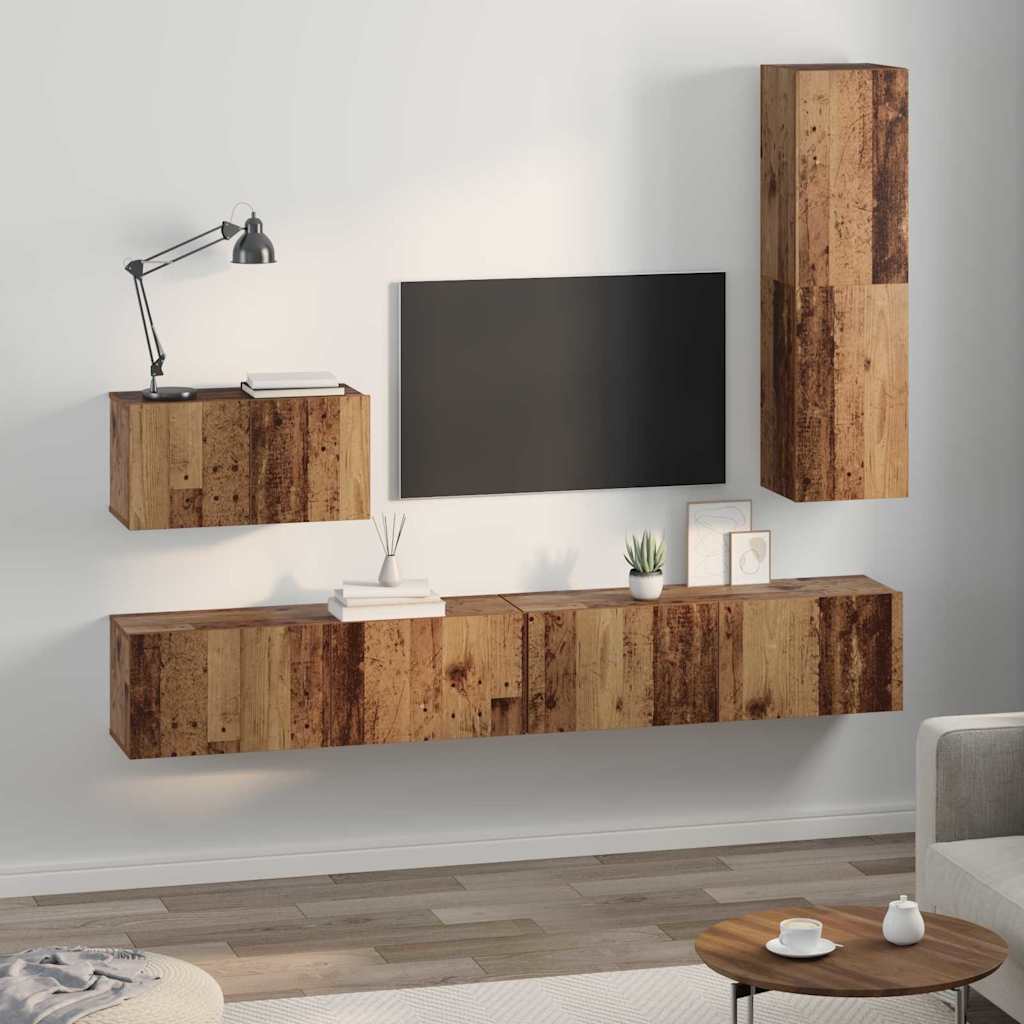 Wall TV Cabinet Wall-mounted 4 pcs Old Wood Engineered Wood