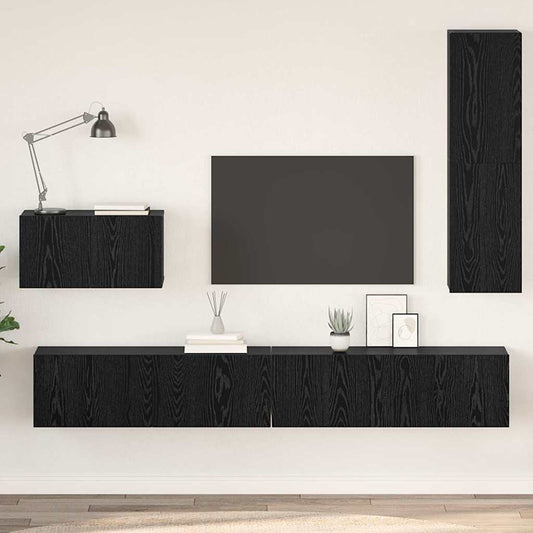 Wall TV Cabinet Wall-mounted 4 pcs Black Oak Engineered Wood