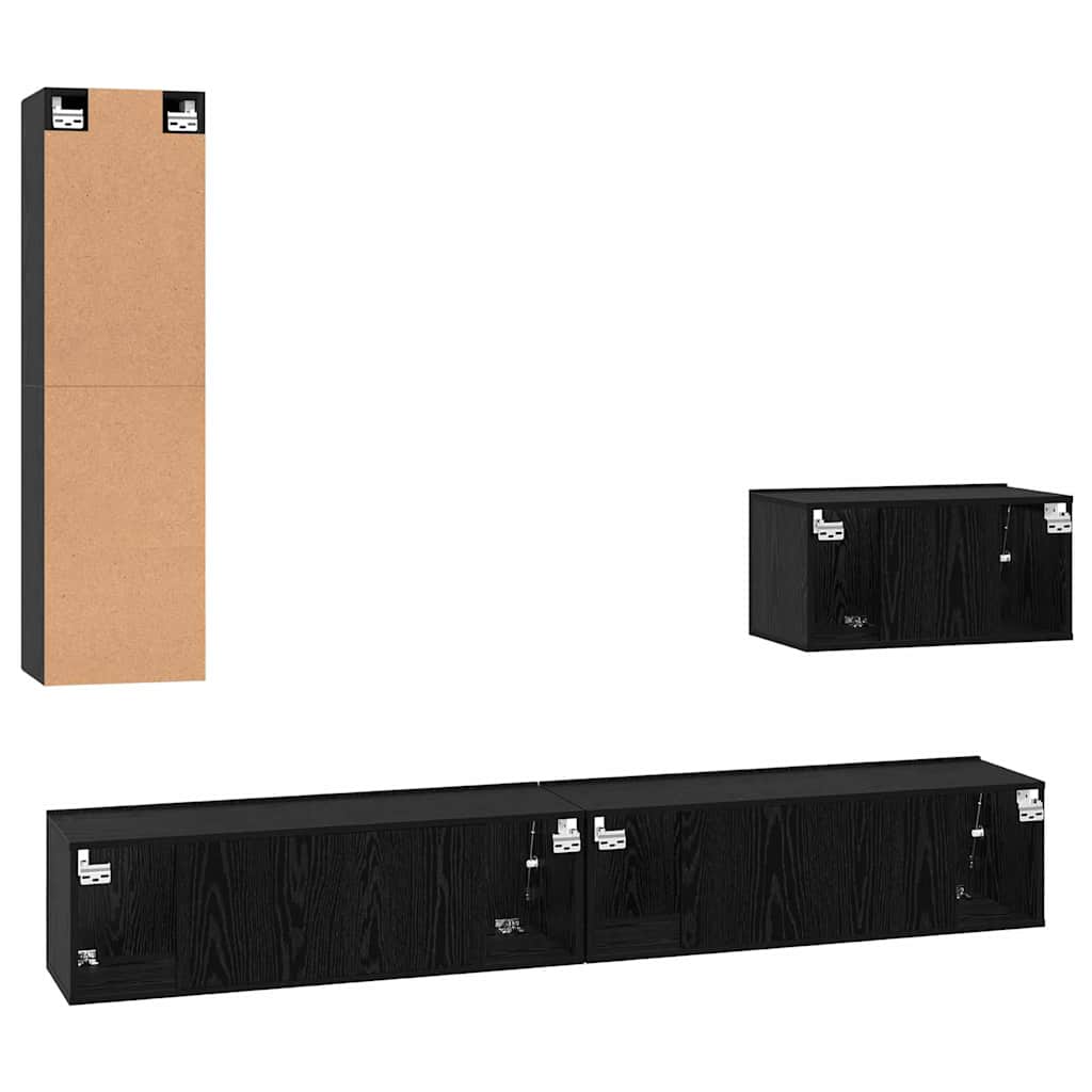 Wall TV Cabinet Wall-mounted 4 pcs Black Oak Engineered Wood