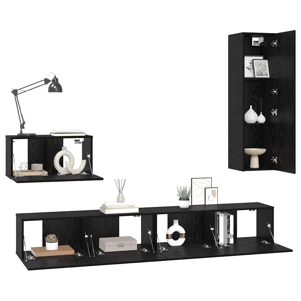 Wall TV Cabinet Wall-mounted 4 pcs Black Oak Engineered Wood
