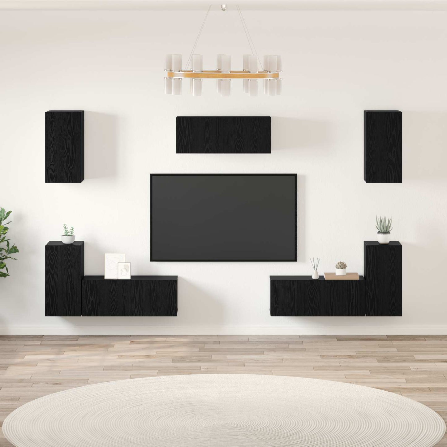 TV Cabinet Set Wall-mounted 7 pcs Black Oak Engineered Wood