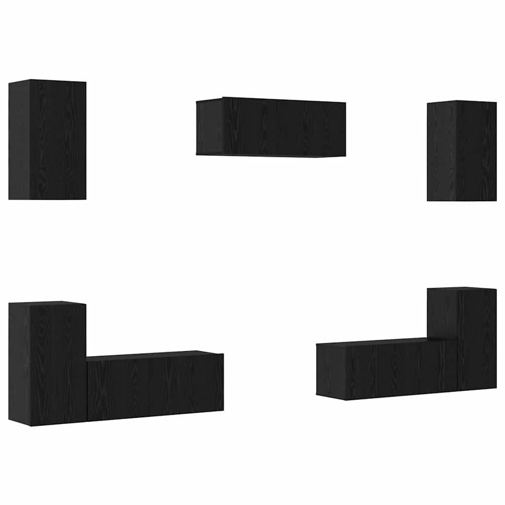 TV Cabinet Set Wall-mounted 7 pcs Black Oak Engineered Wood